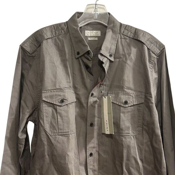 Zara Man Men's M Gray Long Sleeve Button-Up Shirt Stop Looking For Answers - Picture 12 of 16